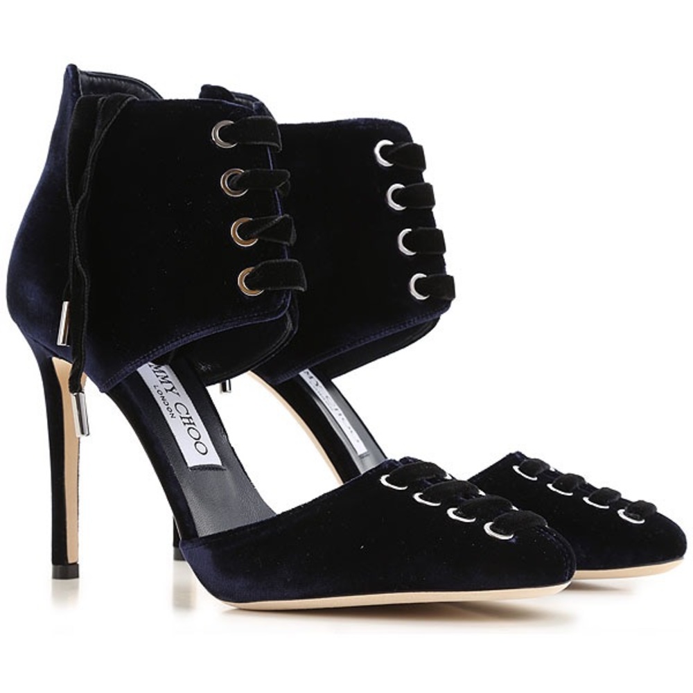 Jimmy Choo Mari Velvet Navy Lace Up Heels 41.5